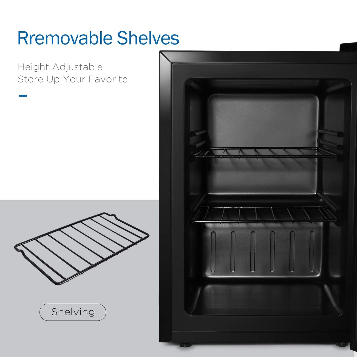 Watoor Compact Mini Freezer with LED Light 3-Layer Glass Display Door 2.1 Cu Ft with 2 Removable Shelves Quiet Upright Freezer 7 Temperature Settings Perfect for Liquor and Ice Cream