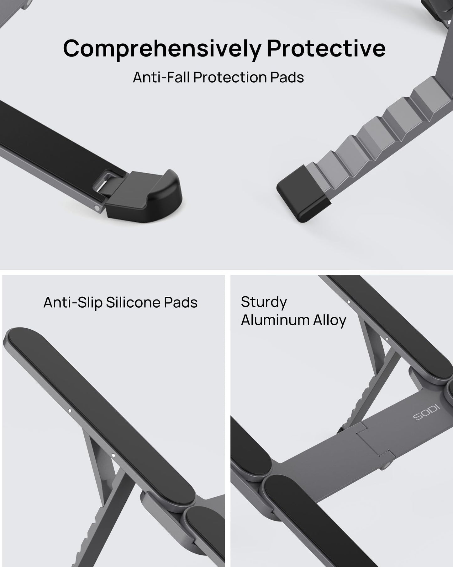 SODI [Ultra Compact] Foldable & Portable Laptop Stand for Desk, Lightweight Tablet Stand for Business Travel, Library, Cafe, 6 Level Height Ergonomic Aluminum Computer Holder for 10-16" Laptops
