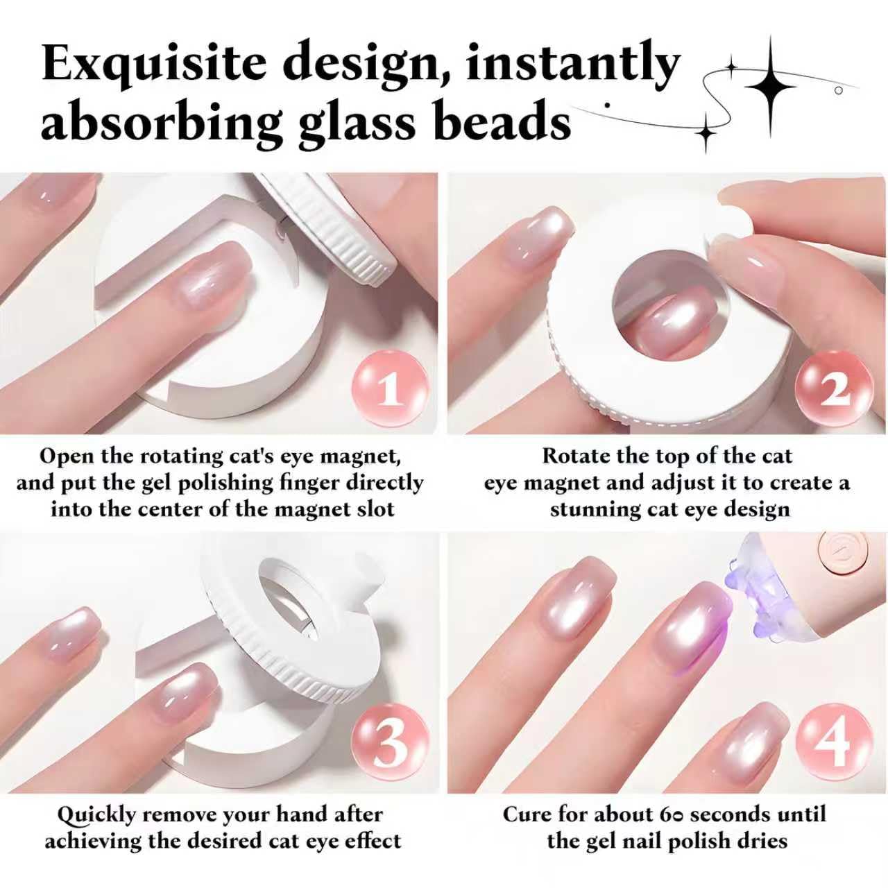 2026 New Rotating Cat Eye Magnet, Beginner Friendly Nail Tool with Uniform Magnetic Force and Excellent Light Absorption, Can Easily DIY Glossy Cat Eye Effect (1*White+1*Ball Magnet)