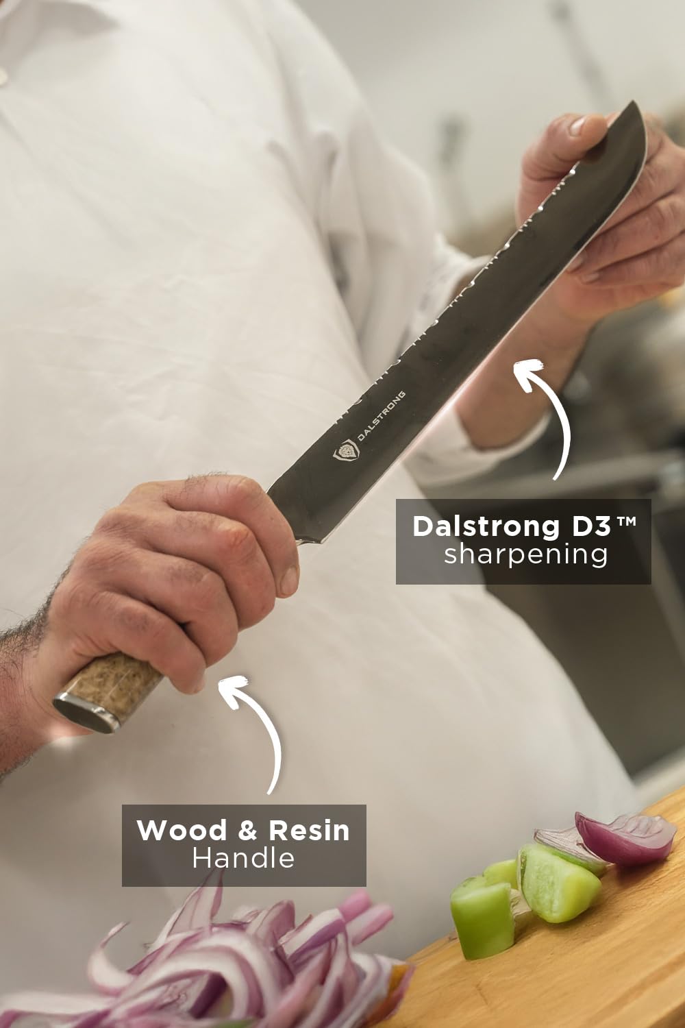 Dalstrong Slicing Knife - 12”- Valhalla Series Ravenstone Black Blade Titanium Coated - Premium 9CR18MOV HC Steel - Resin & Wood Handle - Razor Sharp - Meat Slicing Knife- Sheath