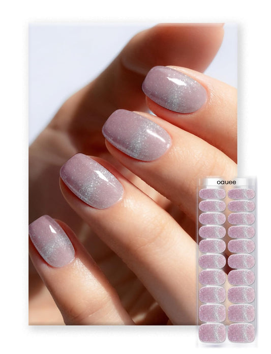 Oauee Semi Cured Gel Nail Strips | Built-In Gel Top Coat | UV Light Required | Salon Quality, Easy Application And Removal (Frost Pink Elegance）