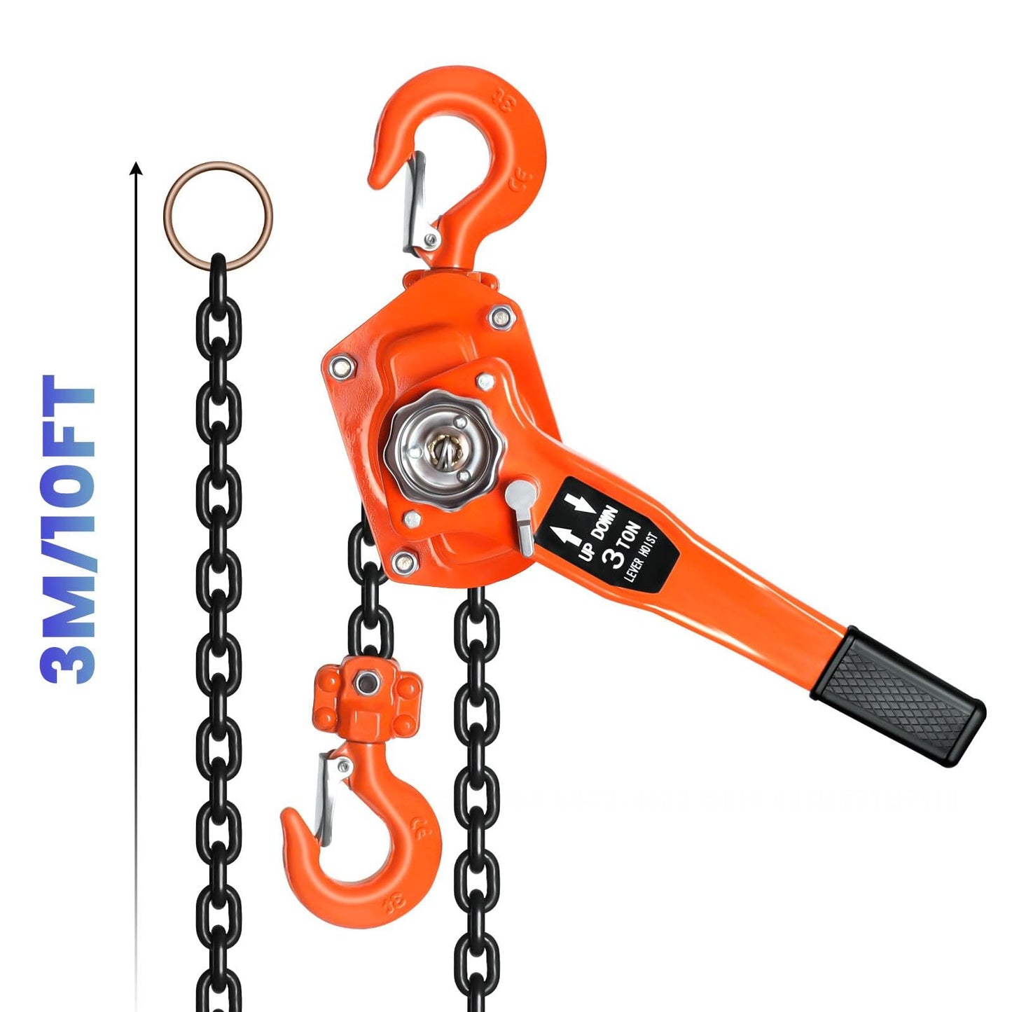 Heavy Duty Chain Hoist, 6600lbs Capacity Come Along Tool, Hand Chain Hoist with Dual Pawl Brake for Warehouse, Factory & Construction (3Ton10FT)