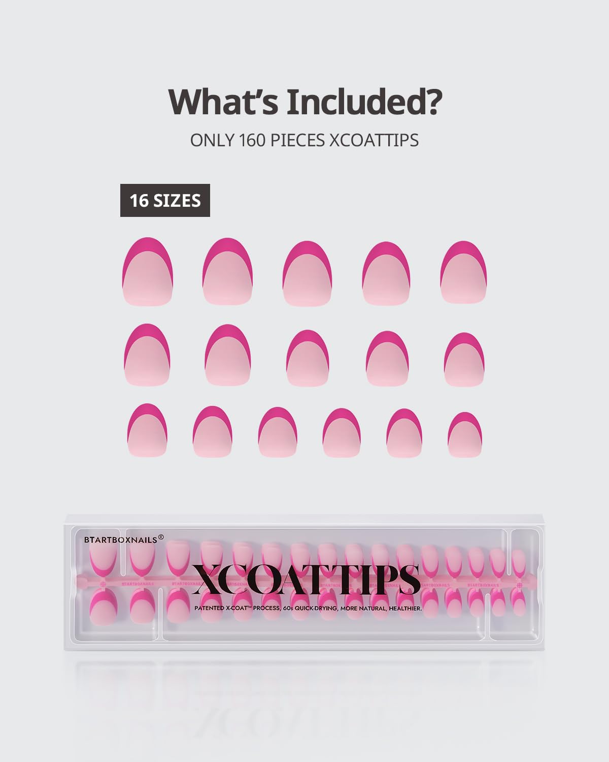 BTArtboxnails XCOATTIPS Pink French Tip Press On Nails - Extra Short Almond Press On Nails, Soft Gel Nail Tips,Soak Off Pink Acrylic Fake Nail Extension in 16 Sizes