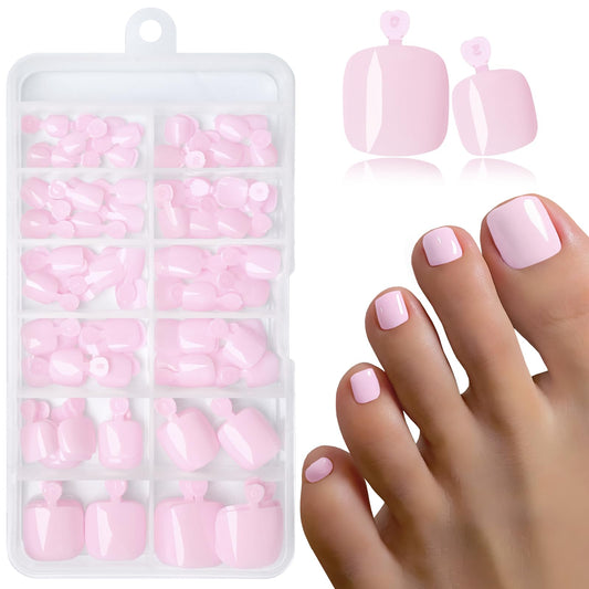 LoveOurHome 120pc Press on Toenails Women Fake Toe Nails with Tabs, Subtle Pink Fake Toenails Press on Toe Nails Glue on Toenail Acrylic Toe Nail Tips Artificial False Toenail for Women Girls