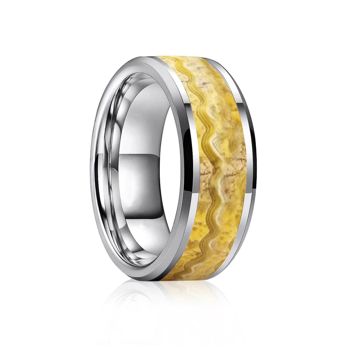 HJIMMNHONG New Carbon Fiber Fashion Rings Double Beveled Edge Delicate Polished Simple Stainless Steel Mens and Women Rings,8mm,Flowing-sand Gold, 8
