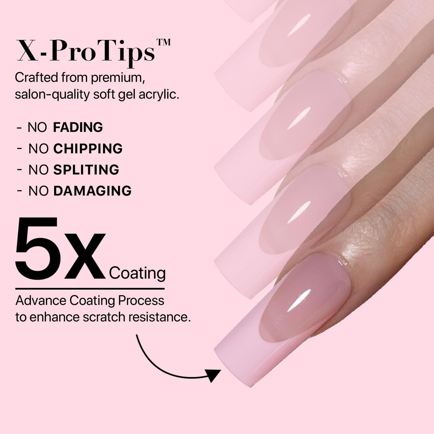 SXC Cosmetics French Tip Press On Nails – 5 Pink Series, Medium Square, X-Pro Tips Starter Kit | 150PCS, 15 Sizes, 5 Styles, Beginner-Friendly