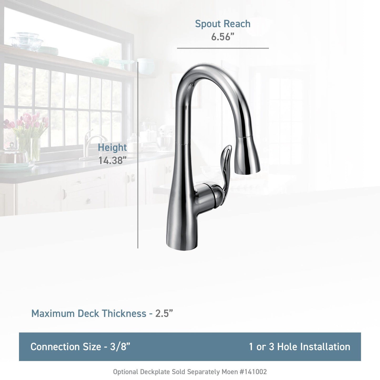 Moen 5995BL Arbor One Handle High Arc Pulldown Bar Faucet with Reflex, Matte Black