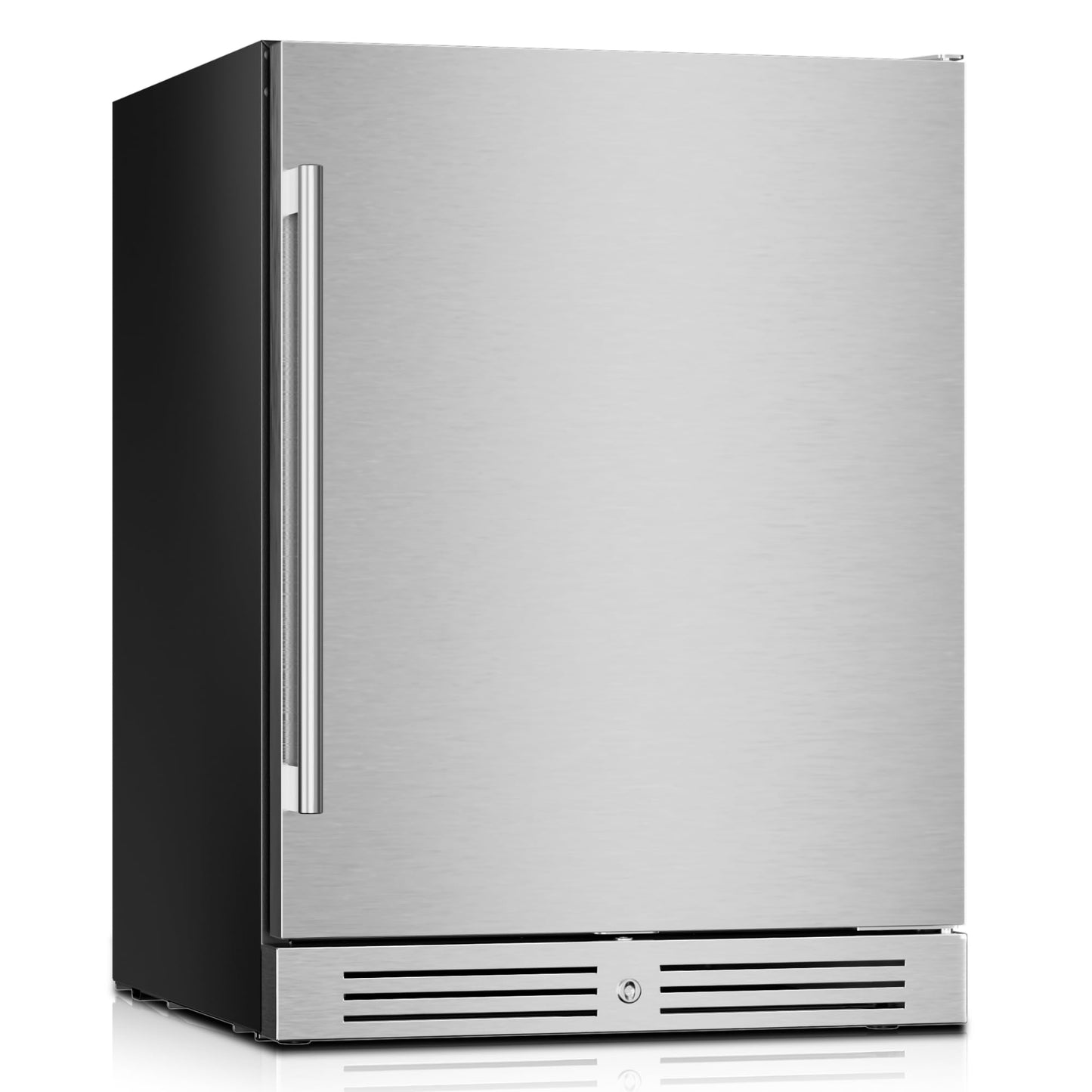 Yeego 24 Inch Beverage Refrigerator, 160-Can Beverage Cooler with Lock & Auto Defrost, Stainless Steel Indoor & Covered Outdoor Beverage Fridge, Freestanding or Under Counter for Beer, Soda & Wine