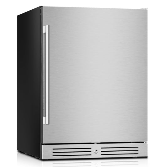 Yeego 24 Inch Beverage Refrigerator, 160-Can Beverage Cooler with Lock & Auto Defrost, Stainless Steel Indoor & Covered Outdoor Beverage Fridge, Freestanding or Under Counter for Beer, Soda & Wine