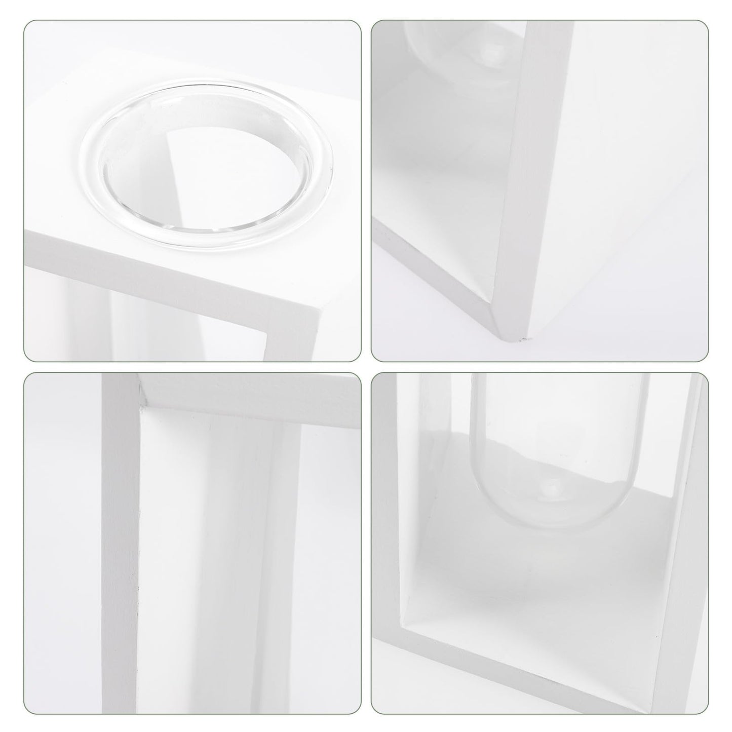 Hemobllo Nordic Style Wooden Frame Glass Propagation Vase Test Tube Planter for Indoor Hydroponic Plants White Holder Home Décor Terrarium Container