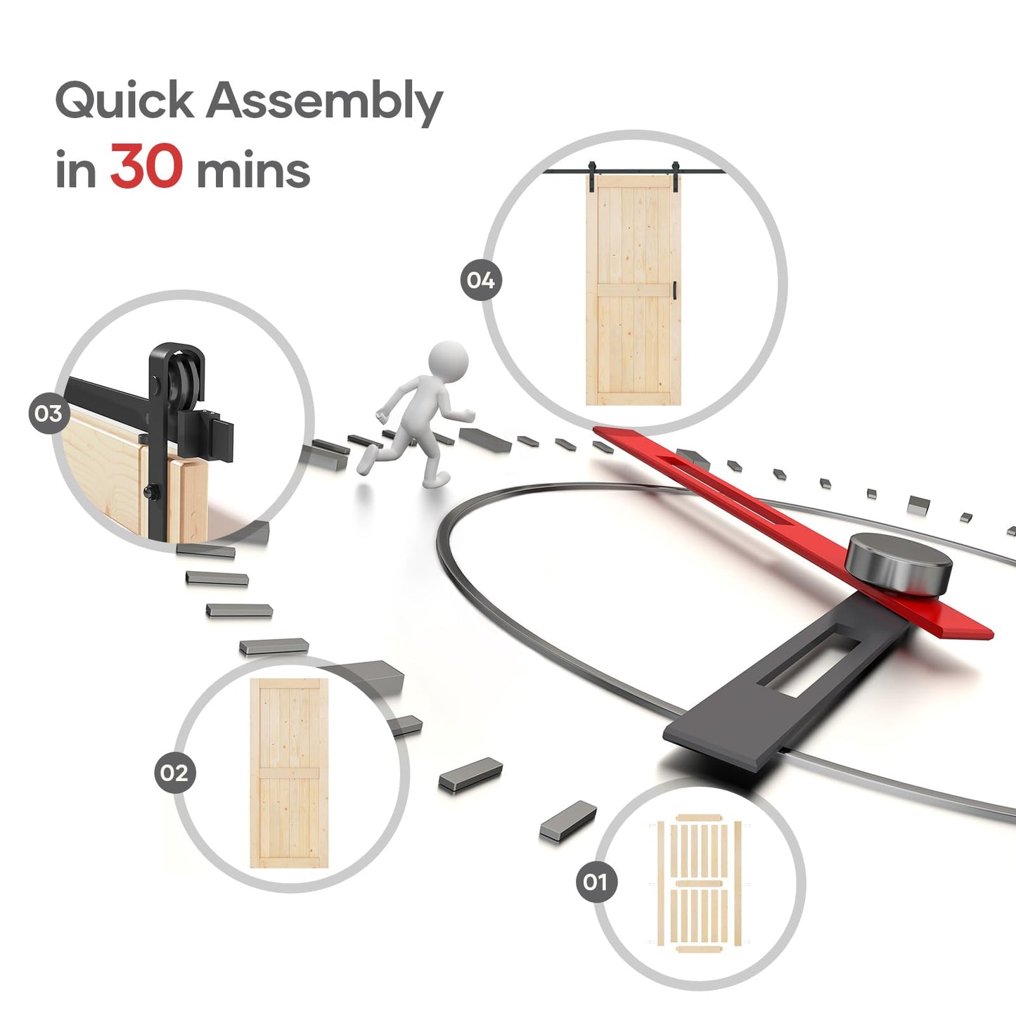 ROYMELO 36x96 inch Sliding Barn Wood Door Slab with 6.6ft Hardware Kit, Requires Simple DIY Assembly