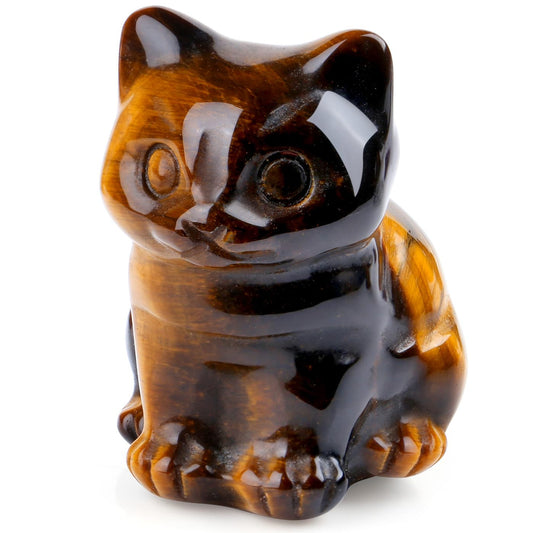 DUQGUHO Cat Decor Tiger Eye Cat Crystal Figurines Crystals Gifts for Cat Lovers Men Women Lucky Cute Cat Statue Decor 1PC
