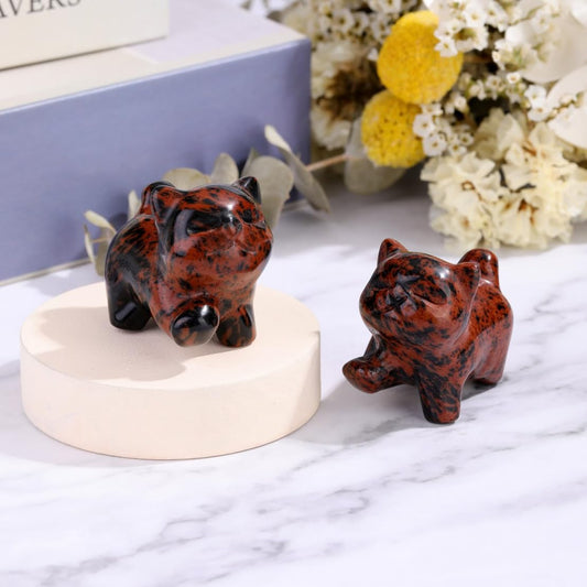 Top Plaza 1 PC Red Obsidian Crystal Cute Cat Figurine Gifts Carved Healing Lucky Home Decor Natural Gemstone Cats Collectibles Pocket Sculpture for Cat Lovers