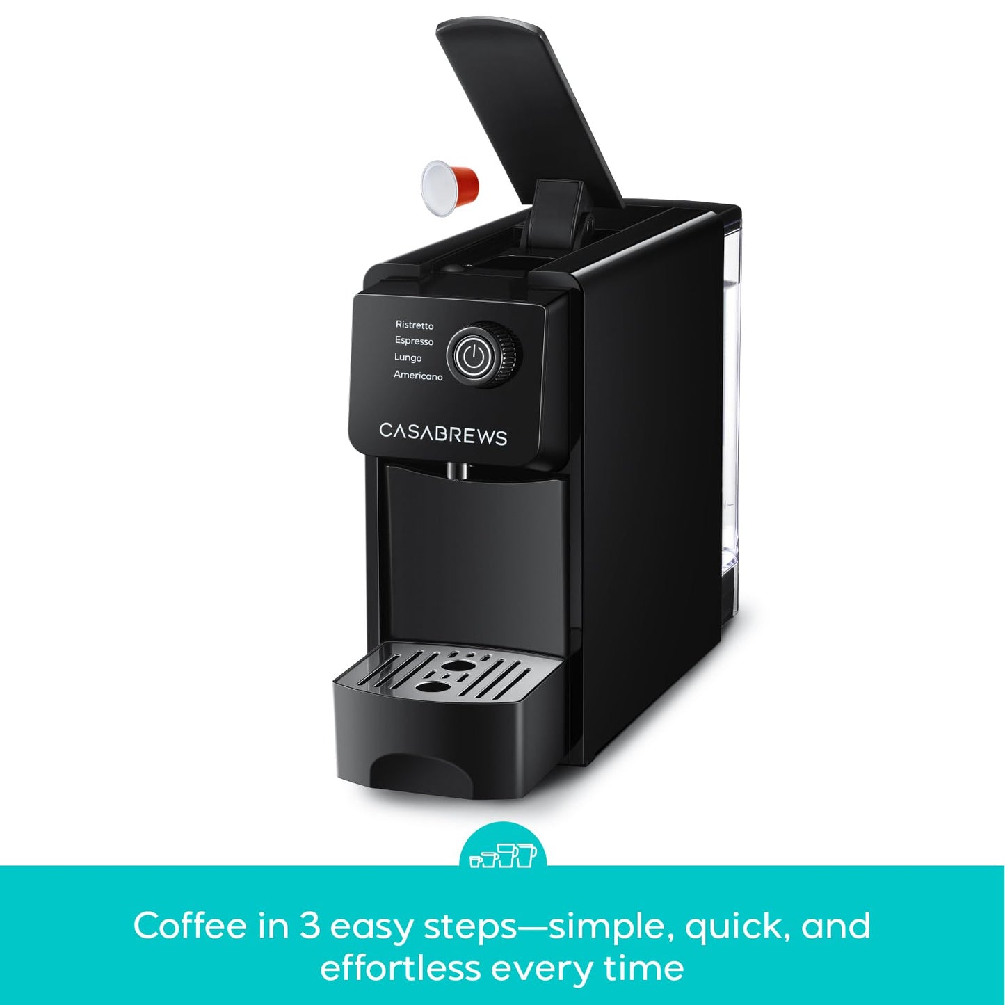 CASABREWS CM7036E Espresso Machine for Nespresso Original Pods, 20 Bar Compact Capsule Coffee Machine with 21 oz Removable Water Tank and 4 Brewing Modes, Mini Espresso Maker for Home or Office, Black