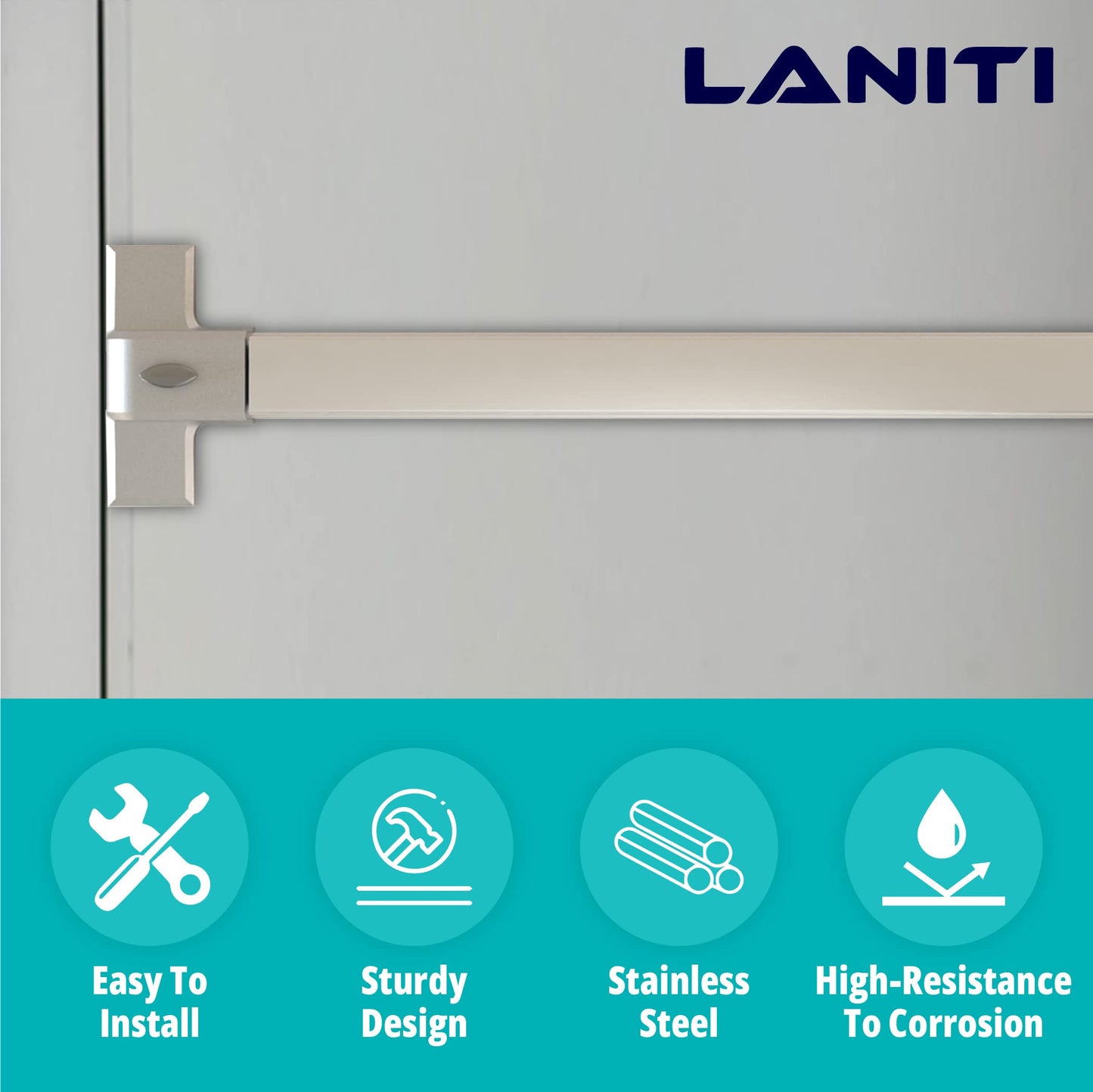 LANITI Hardware Push Bar Stainless Steel Commercial Emergency Exit Bar Panic Exit Device Suitable for Wood Metal Door Exterior Locking Lever Trim. (Lock Cylinder - Without Alarm)