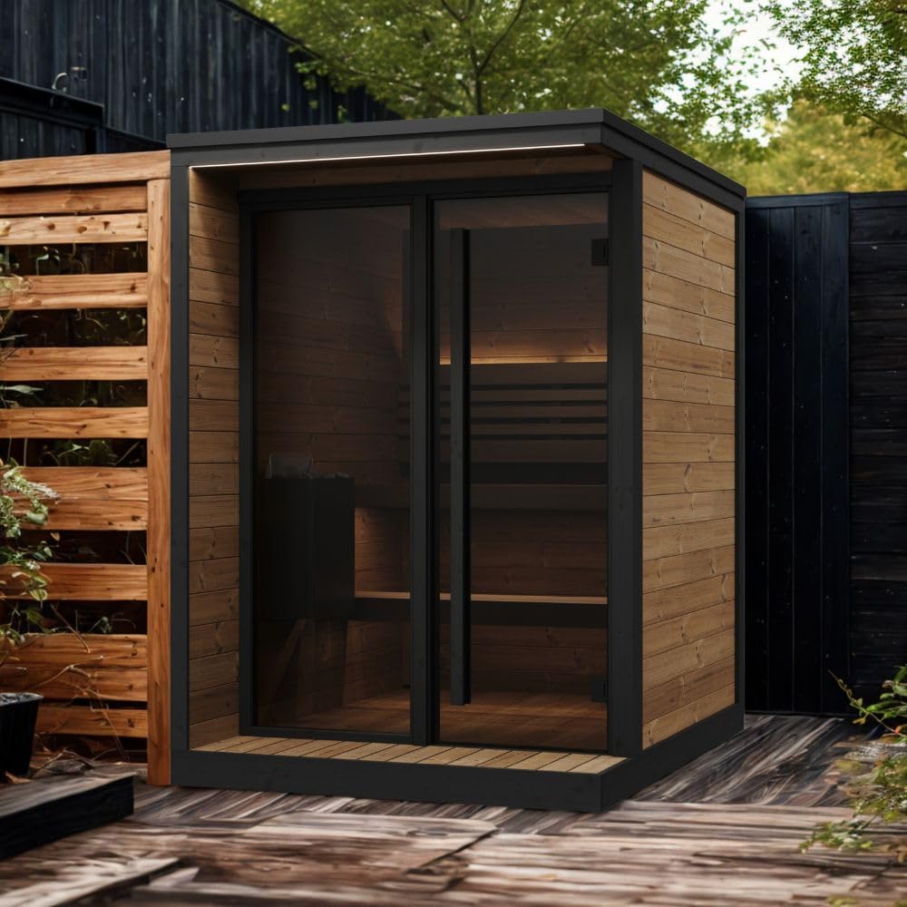 saunalife GL4 Outdoor Sauna Kit, Garden Luxury-Series Outdoor DIY Sauna Kit, Thermo-Spruce, up to 4 Persons Bundles (Sauna Heater and Sauna Stones Included) (HIVE MINI 6 WiFi - Wood)