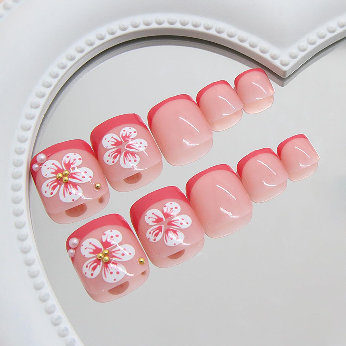 FIEONCIY Press on Toenails with Designs Acrylic Fake Nails for Toe Artificial False Nails with Charms Glue on Toe for Spring Summer Stick on Toenails for Women Girls(F172)