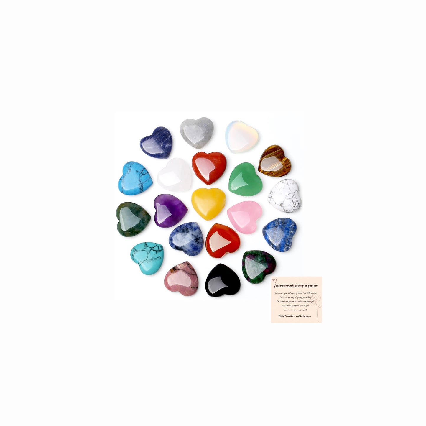 20PCS Crystals and Healing Gemstones Gem Stones Heart Crystal QINJIEJIE Natural Rose Quartz Pocket Amethyst Hearts Palm Stone Polished Crystal Set Bulk Chakra Reiki Good Luck Gifts for Women 0.8"
