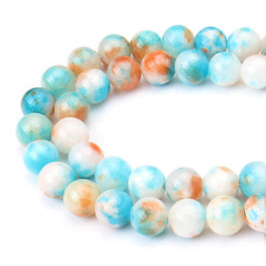 Siomia 60pcs 6mm Natural Blue Colorful Persian Jade Beads Energy Healing Crystal Round Loose Stone Beads for Jewelry Making, DIY Bracelets Necklaces