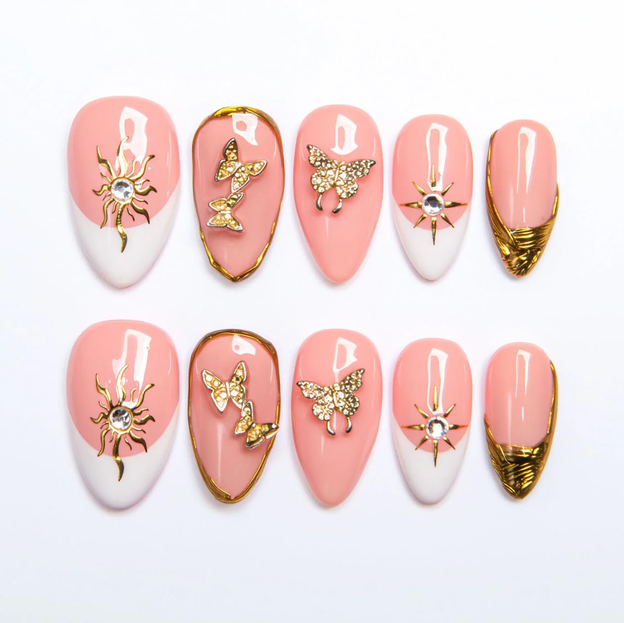 LOVFUL Reusable Press on Nails | Queen's Gambit | Salon Quality Sustainable Style Handmade with Full Covered Crystals | Almond Regular 1.0 in | H293-L