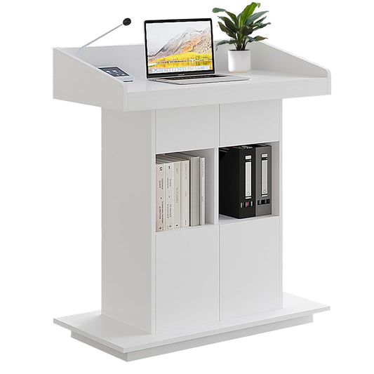 Pulpit Podium Wooden Podium Floor Standing Podiums Teacher Podium Lectern Lecterns & Podiums Church Podium and Pulpits with Wire Holes and Storage (White, L39.4″×W19.68″×H44″)