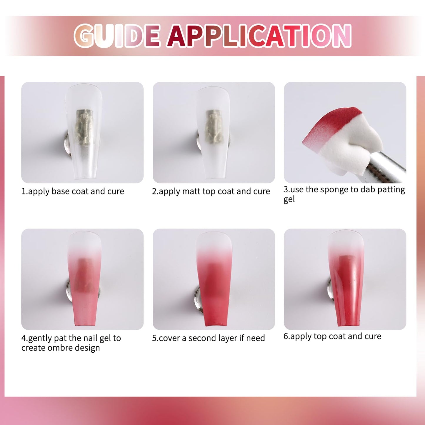 Fcozpjk 6 Colors Cushion Pat Painting Gel Nail Polish Neutral Nude Pink White Ombre Gradient Paint Gel with 50PCS Soft Nail Sponges Grabber Pen Blending Stamping Aura Design Matte No Wipe UV Cure