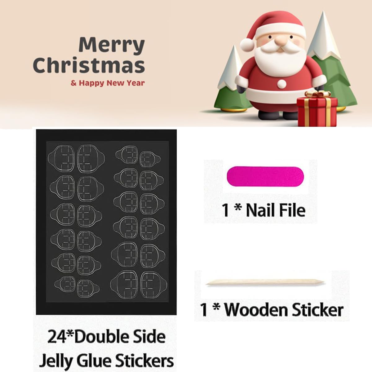 Christmas Bell Heart Stripe Glitter Nails - Red Coffin Design, Full Cover Square Artificial False Nails - 24 Pcs Winter Xmas Press On Nails for Women & Girls Manicure