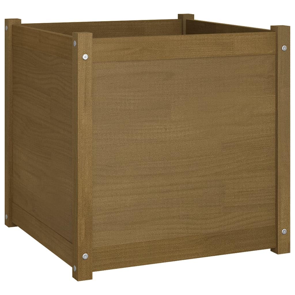 Owoxanthellate Honey Brown Square Wood Planter Set for Outdoor Spaces, 23.6 x 23.6 x 23.6 in Solid Pine Garden Flower Pots, Weathered Finish for Patio Terrace and Balcony