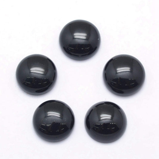 Fashewelry 50Pcs Natural Black Agate Cabochon Stone Half Round Beads 12mm Flat Back Gemstone Chakra Healing Crystal Dome Cover Cabs for Jewelry Making