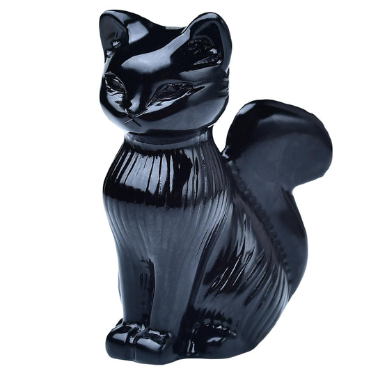 WUYOUSHI Natural Obsidian Crystal Cat Statue 2.4 Inch - Handmade Healing Sculpture, Lucky Guardian Pocket Statue for Reiki Meditation, Office & Home Decoration Gift