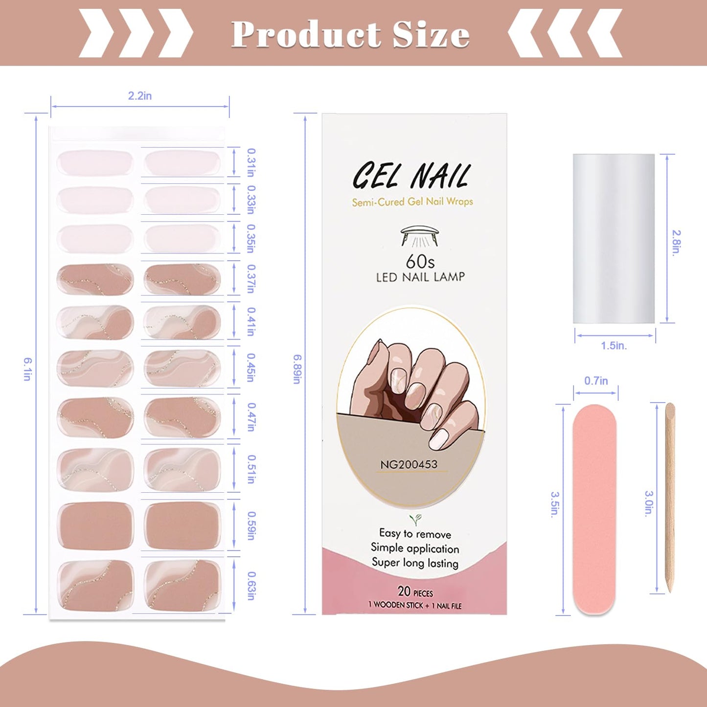 YECIRALA 2 Sheets 40 Tips Semi Cured Gel Nail Strips Kit (Marble & Colorful French Design), Semi Cured Nail Polish Strips Stickers Manicure Gel Nail Wraps Full Set with Nail File & Wooden Stick