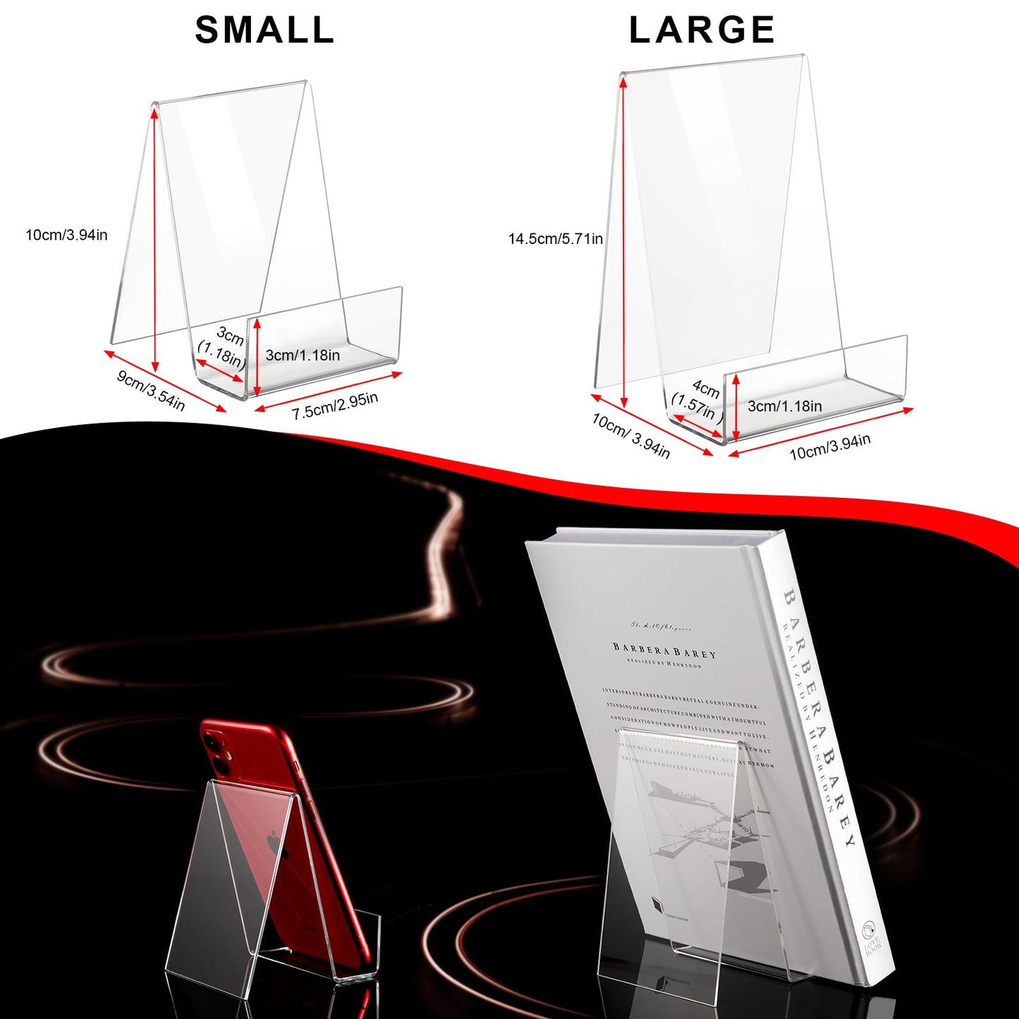 6 Pack Display Stand with Ledge, Acrylic Book Display Stand Tablet Holder Easel Holder for Displaying Pictures, Books, Albums, Music Sheets, Notebooks, Artworks, Cds, Small