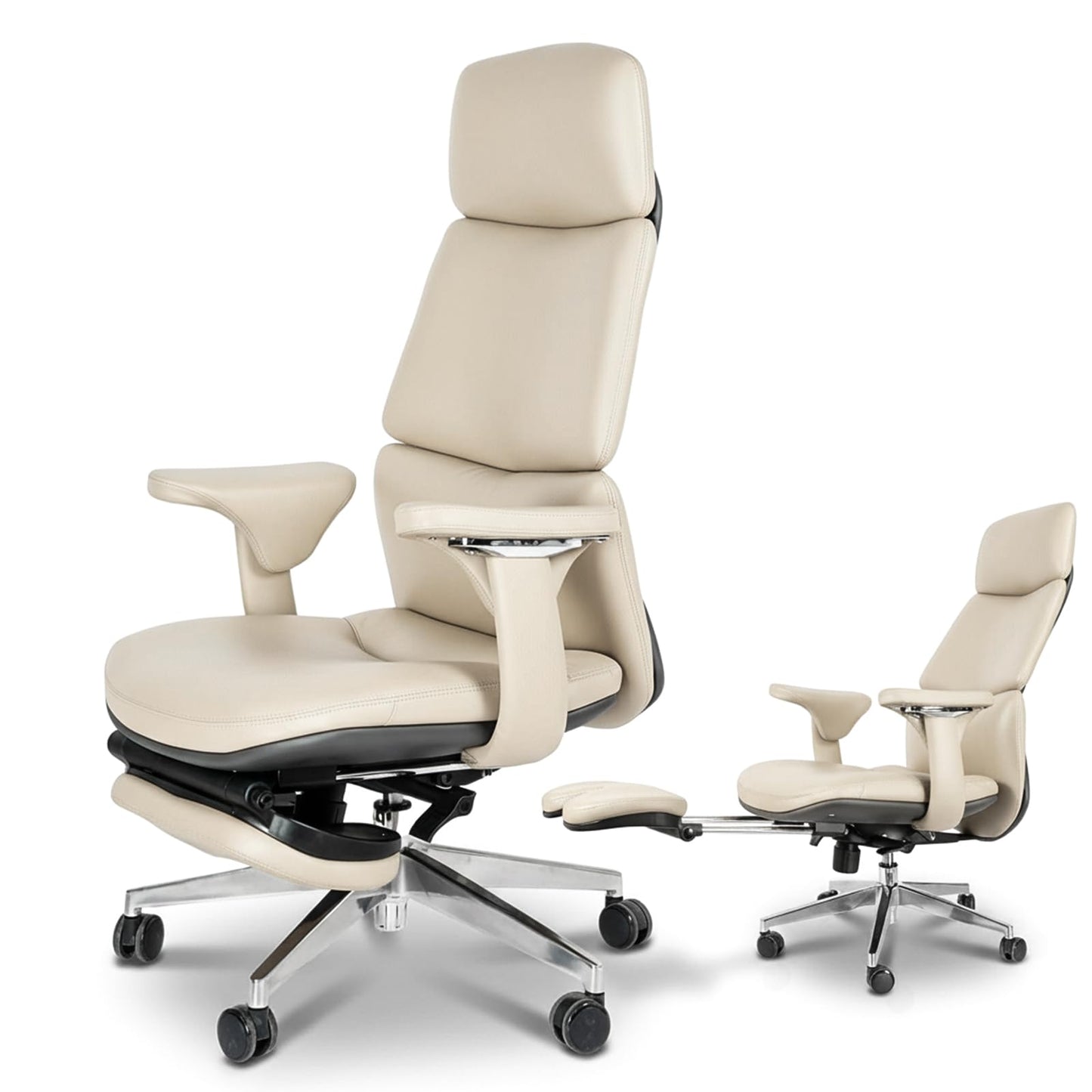 FurniBaron Genuine Leather Office Chair with Flexible Footrest, High Back Executive Office Chair with Lumbar Support, Adjustable Tilt Mechanism, Weight Capacity 400 lbs (White)