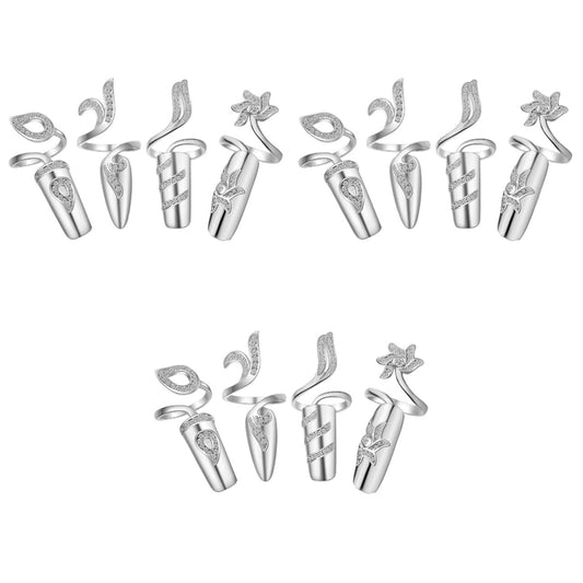 FRCOLOR 12pcs Rhinestone Nail Ring Fingernail Rings for Women Alloy Nail Jewelry for Weddings Prom Festivals Halloween Silver