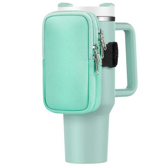 Water Bottle Pouch For Stanley Cup 40oz 30oz, Running Water Bottle Bag for Cards, Keys, Phone, Gym Accessories For Men Women, Travel Tumbler Mug Pouch Compatible With Stanley, Simple Modern(Green)