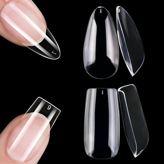 1000Pcs Short Full Cover Almond & Square Nail Tips Gel x Clear Set,10 Size Clear Press On False Nail Tips for Manicure Art Home DIY Salon