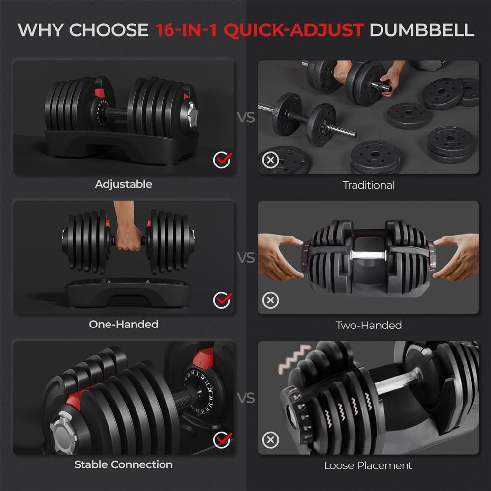 Yaheetech Adjustable Dumbbells Set 52.5LB Adjustable Dumbbells Pair Fast Adjust Weight 2PCS