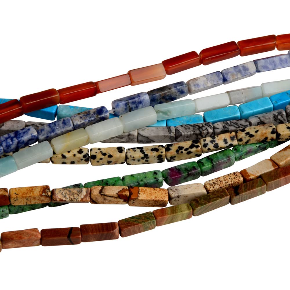 4x13mm Natural Stone Blue Imperial Jasper Rectangular Column Tube Cylinder Spacer Loose Beads Gemstone for DIY Bracelets Necklace Jewelry Making Strand 15 Inch (28-30pcs)