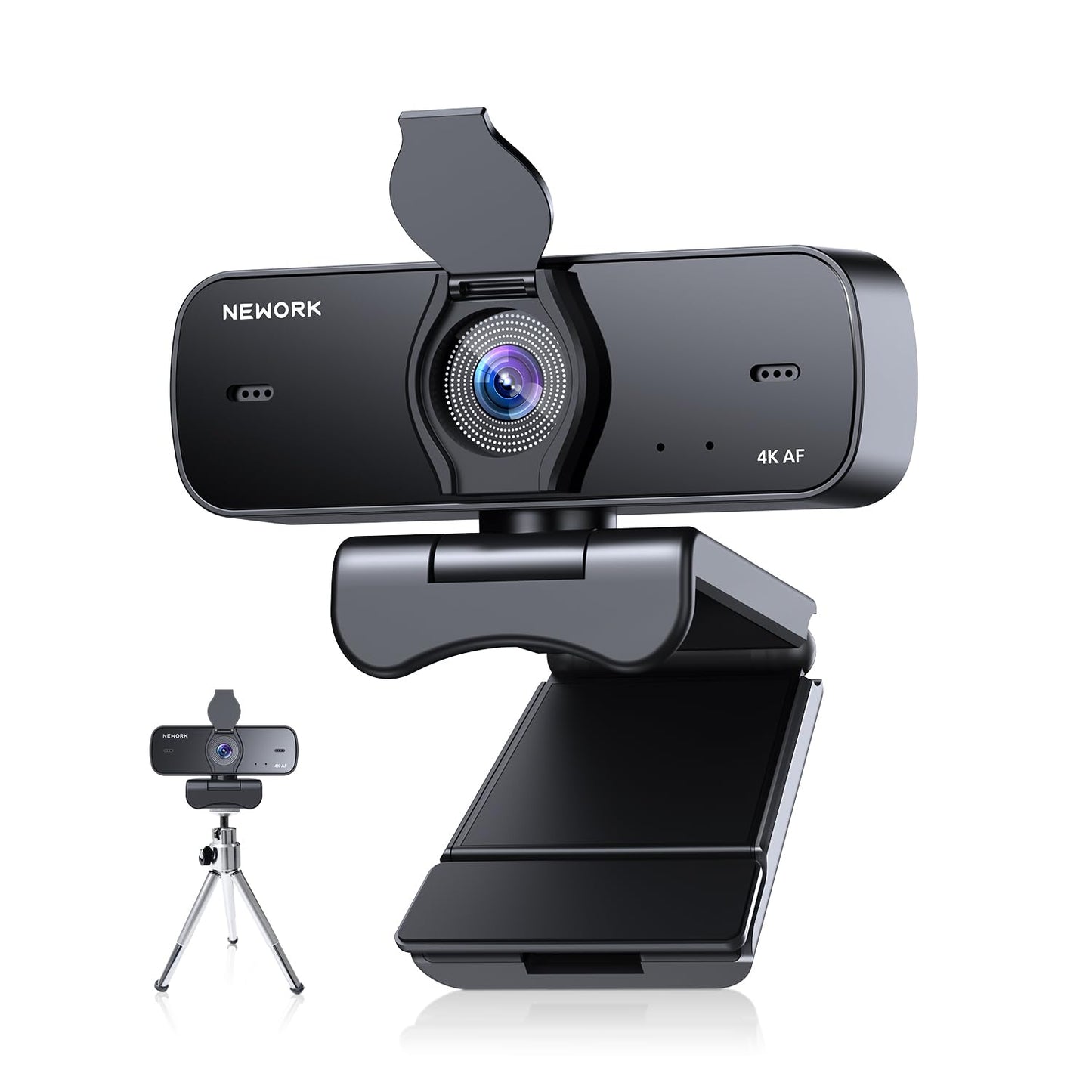 NEWORK 4K Webcam for PC with 2 Noise-Cancelling Microphones, Stable Auto Focus, Plug&Play Computer Camera for Online Teaching, Meetings, and Remote Communication (with Tripod)