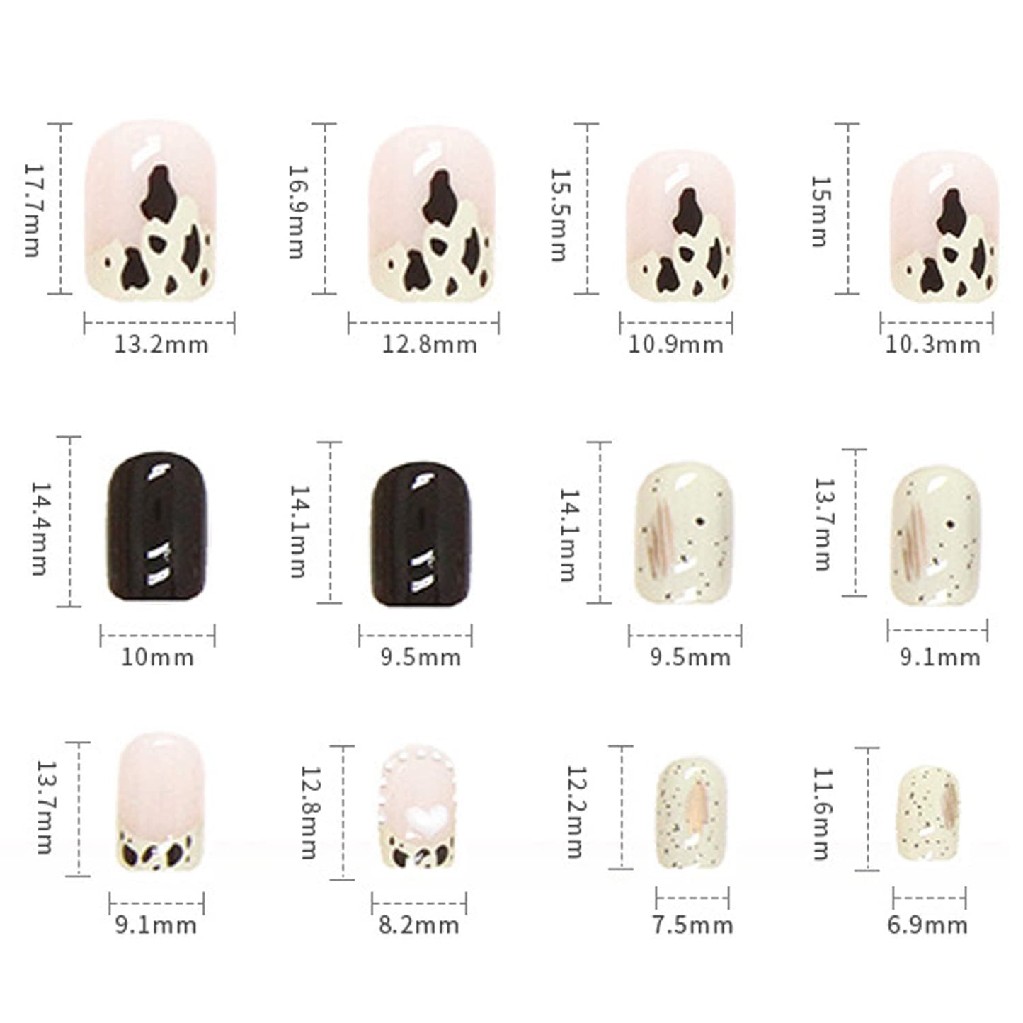 Press on Nail Short Square Length, 24Pcs Full Cover Reusable False Nails Kits, Glue On Nails with Cow Print Designs, Artificial Fingernails Acrylic Fake Nails for Women, Stick on Nails Coffin Shape