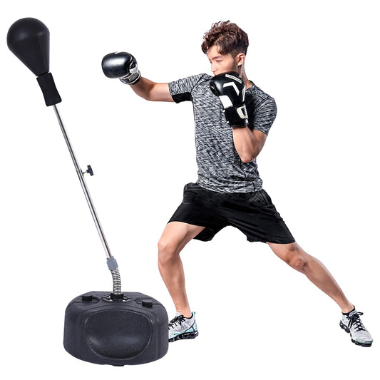 Stiatu Punching Bag with Stand, Heavy Boxing Bag Height Adjustable Reflex Bar and Speed Punching Bag for Adults & Youth, Home Gym Training Equipment for MMA Fitness Stress Relief (Black)