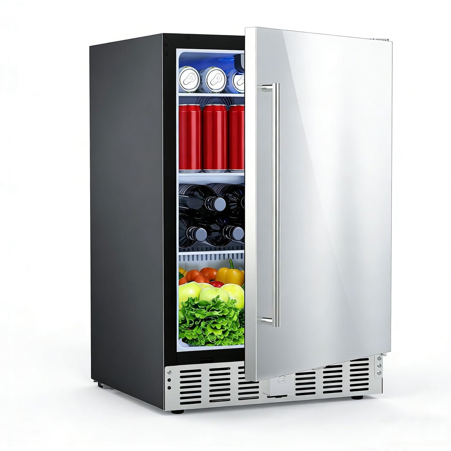 Electactic 24 Inch Beverage Refrigerator, Under Counter Freestanding Beverage Cooler 180 Can, Outdoor Fridge with Stainless Steel Door, Outdoor Refrigerator for Patio, Home, Kitchen, Bar (Silver)