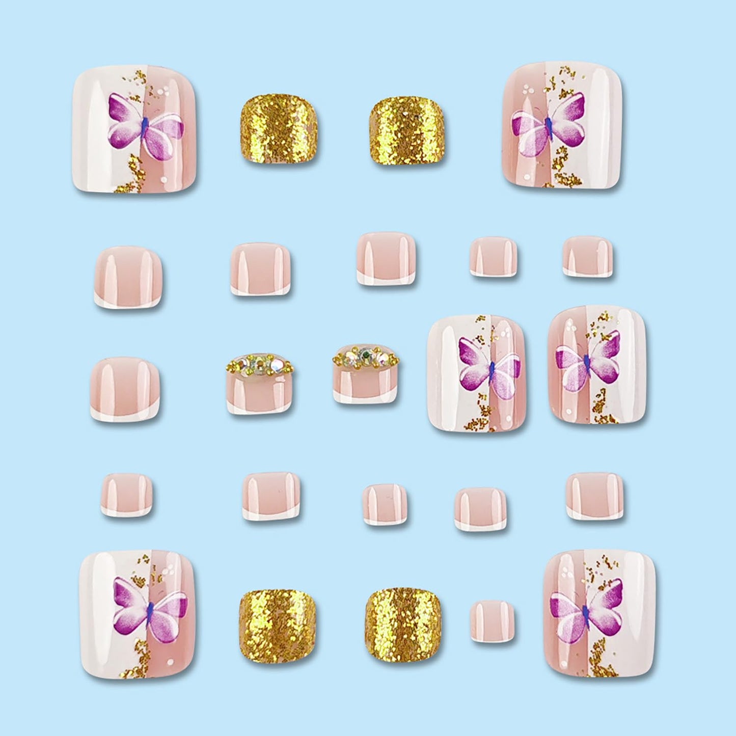 FIEONCIY Press on Toenails with Designs Acrylic Fake Nails for Toe Artificial False Nails with Charms Glue on Toe Nails for Spring Summer Stick on Toenails for Women Girls(JZ061)