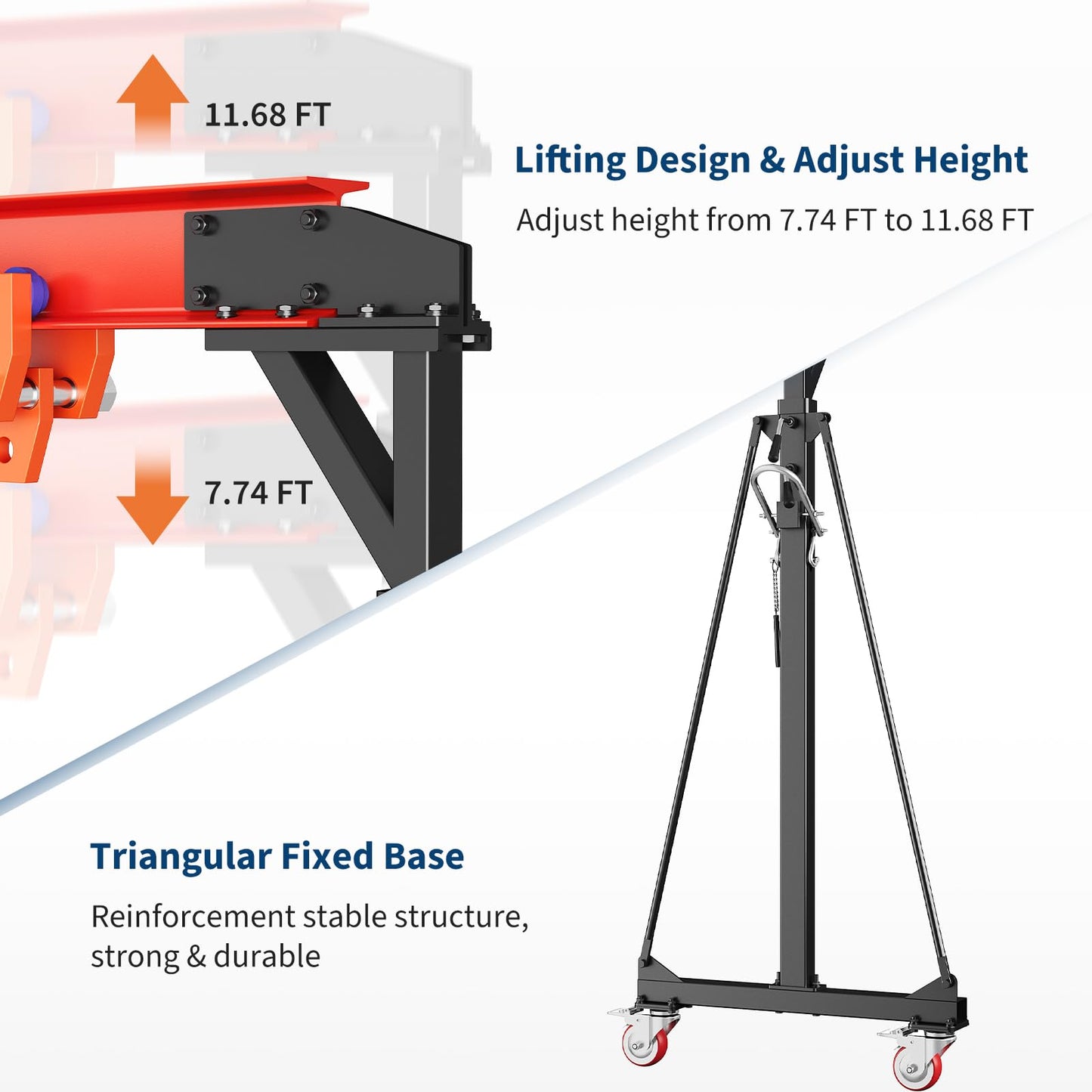 4400 LBS Gantry Crane with Manual Trolley, 2 Ton Gantry Crane with 8-12 FT Adjustable Height, Shop Crane Lift Hoist with Hooks & Shackles for Warehouse, Factory