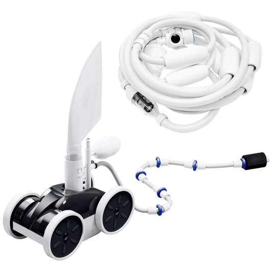 MAKHOON Upgrade Pool Pressure Side Sweeper with Feed Hose – Professional Pool Cleaner for Efficient Swimming Pool Cleaning, Stable 4-Wheel Structure Design
