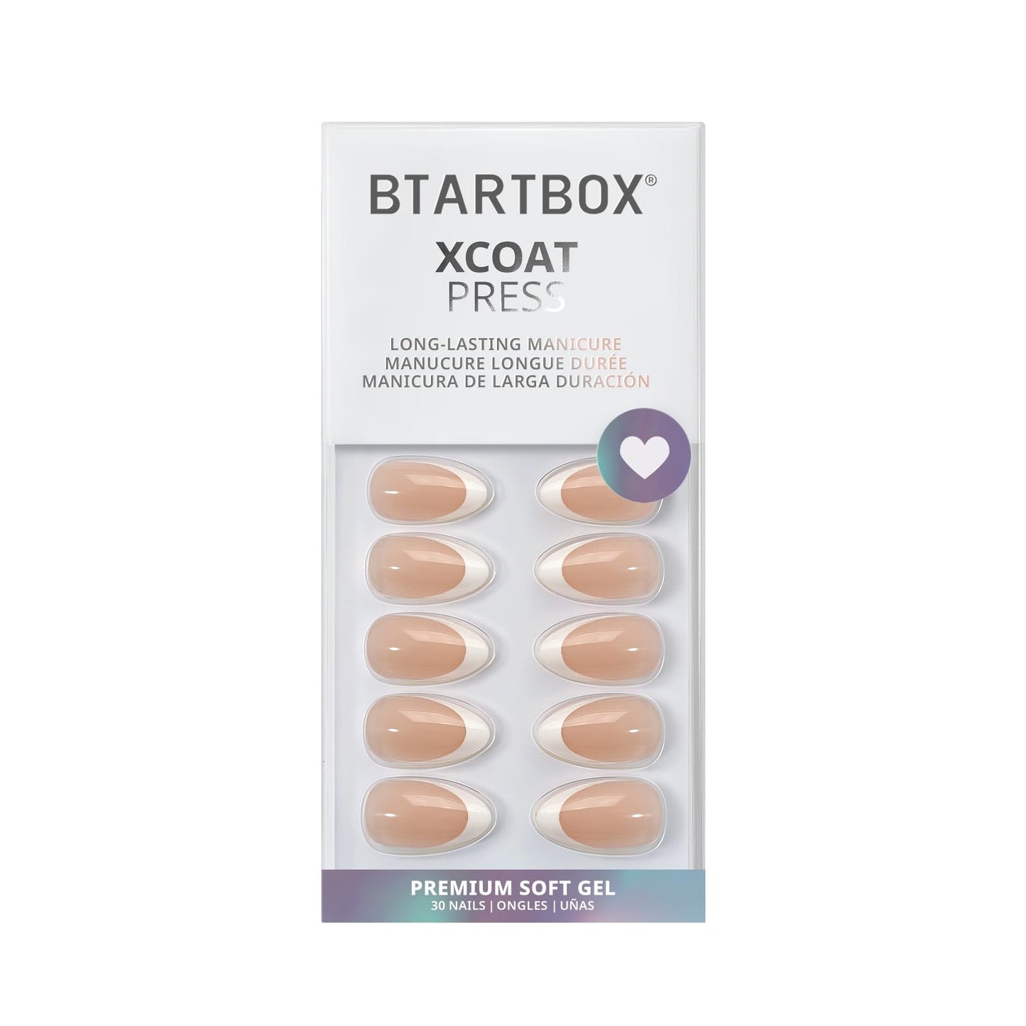 BTArtbox Press On Nails Short - Almond French Tip Press On Nails with Glue for Women, Soft Gel Glue On Nails in 16 Sizes - 32 Stick On Nails Kit, White French