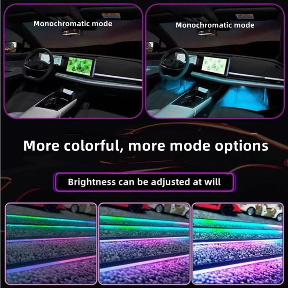 Car Interior LED Light Kit, 14-in-1 Ambient Lighting Strips, RGB Optical Fiber, Multiple Colors