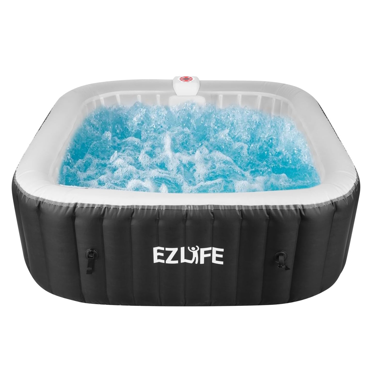 EZLIFE 6-Person Inflatable Square Hot Tub Spa with 130 Bubble Jets, LED Light Strip, 1350W Heater & Cover – Portable Outdoor Spa Pool for Adults (72"x72")