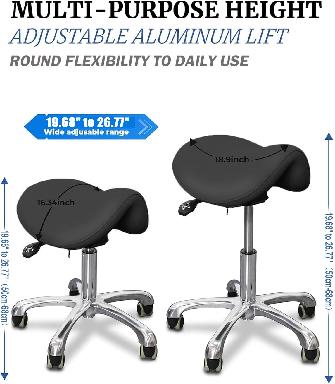 LIMKOMES Saddle Stool with Wheels,Rolling Stool,Rolling Chair Ergonomic Swivel Rolling Chair with Hydraulic Lifting Height Adjustable Rolling for Office Medical Massage Salon Drafting(Black)