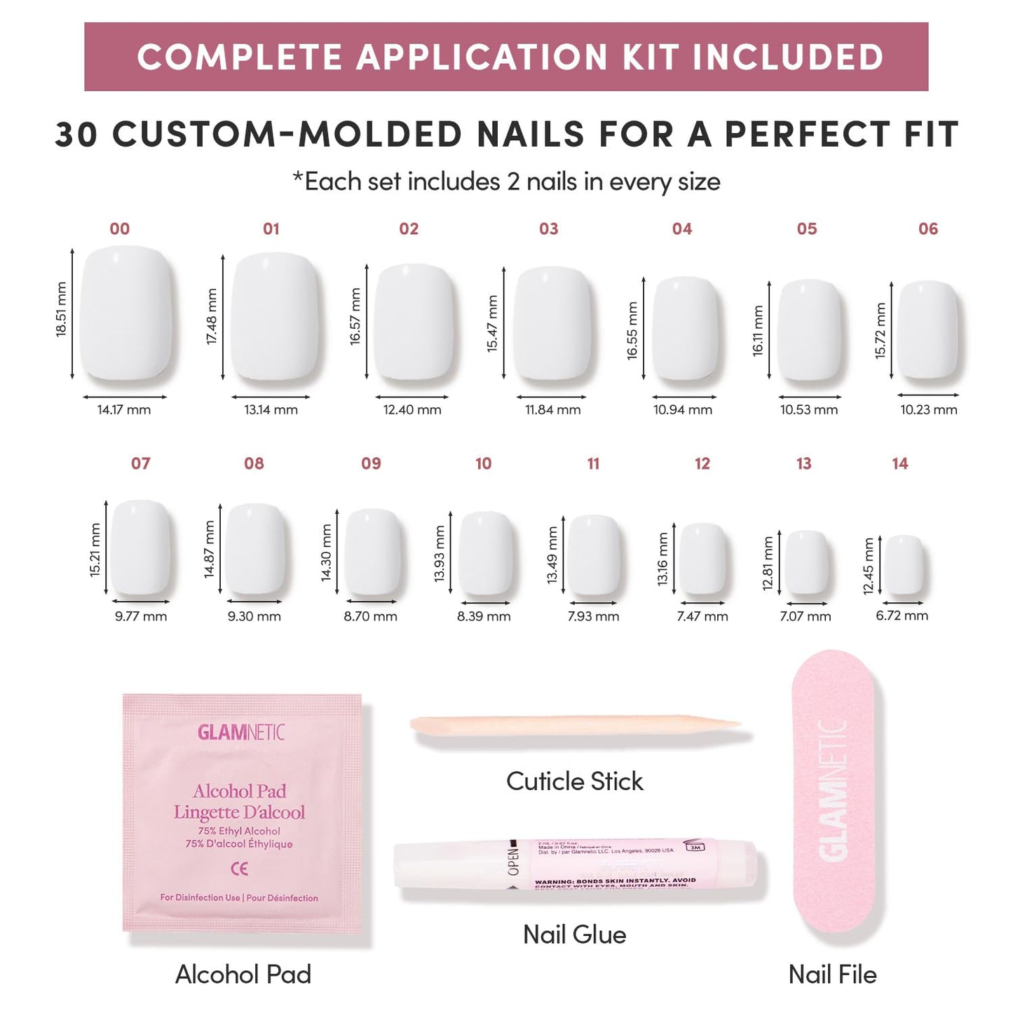Glamnetic Press On Nails - Short Squoval Fake Nails, Milky White Nails, Clean Cut | 15 Sizes - 30 Nail Kit with Glue | Gift for Mom